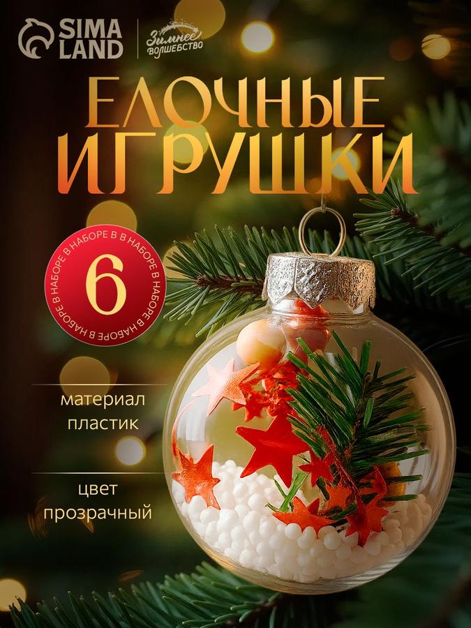 Набор прозрачных елочных шаров 6 шт, диаметр 6 см – украшения для новогодней елки