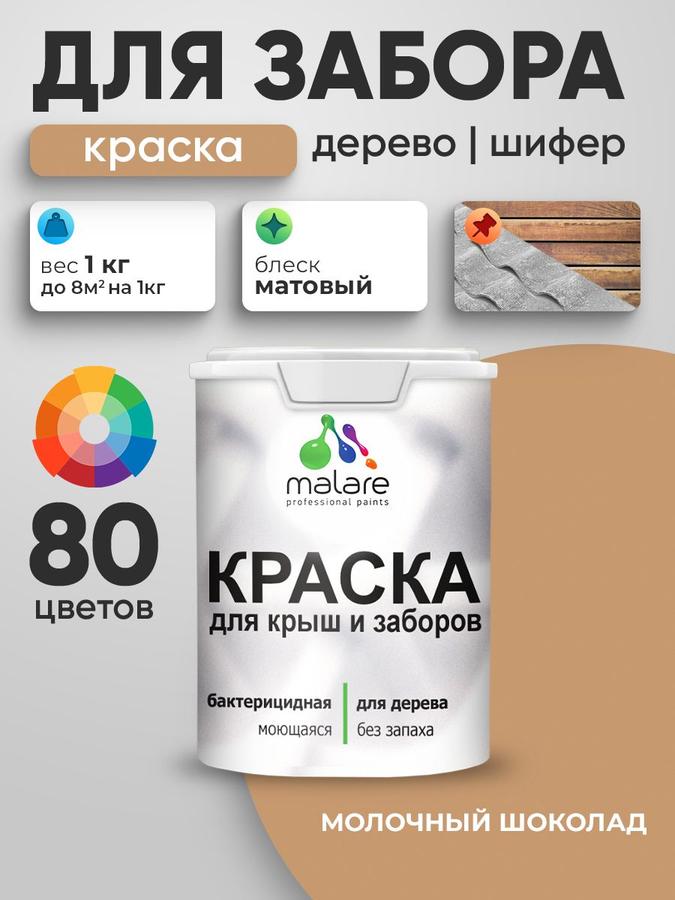 Акриловая краска Malare для деревянного забора, наружных и внутренних работ, быстросохнущая, моющаяся, матовая, молочный шоколад, 1 кг