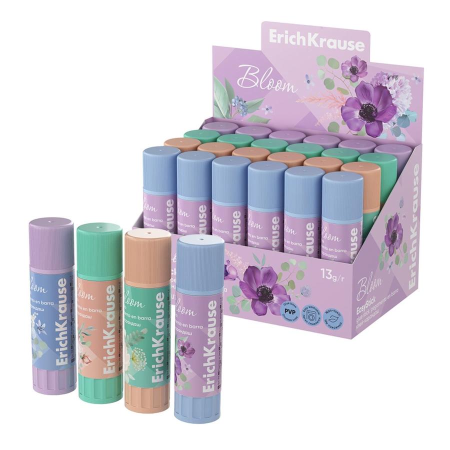 Клей-карандаш ErichKrause EasyStick Pastel Bloom 13 г с экономичным расходом PVP