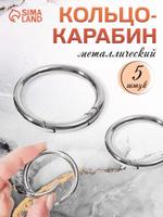 Кольцо-карабин 35/45 мм, толщина 5 мм, 5 шт, серебро