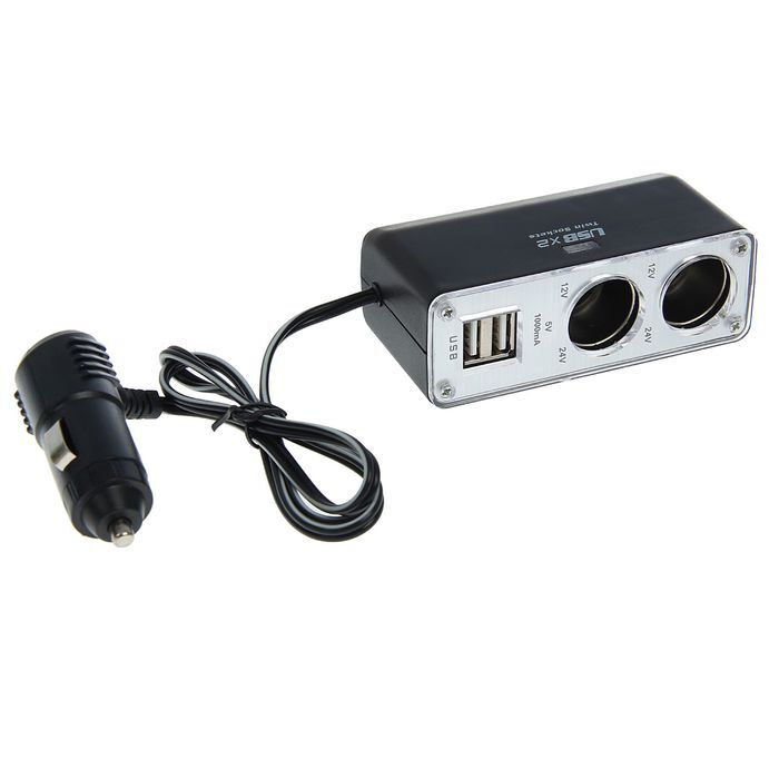 Автомобильный разветвитель прикуривателя TORSO 2 гнезда + 2 USB 12-24В