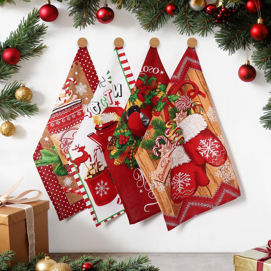 Кухонные полотенца 35х60 см, 4 шт, рогожка