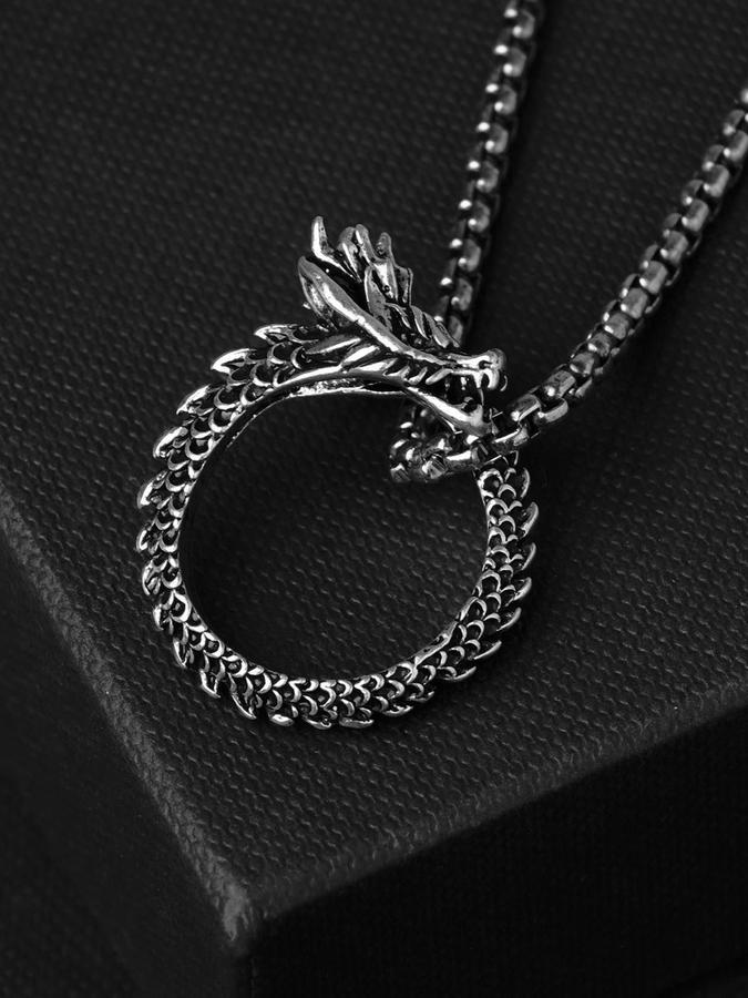 Унисекс кулон "Дракон" в круге из чернёного серебра, цепочка 60 см