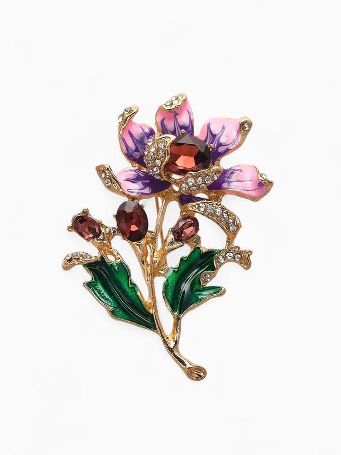 Брошь цветок полевой цветная в золоте