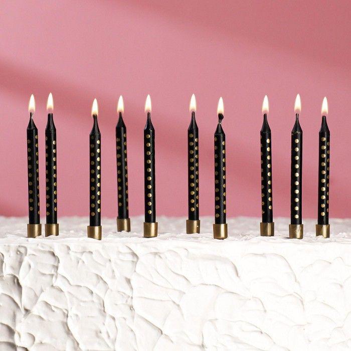 Праздничные свечи для торта 6 см, 10 шт, чёрные "Золотая горошина"