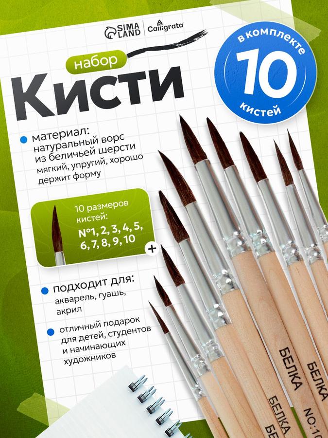 Набор кистей для рисования Белка 10 шт. №1-10