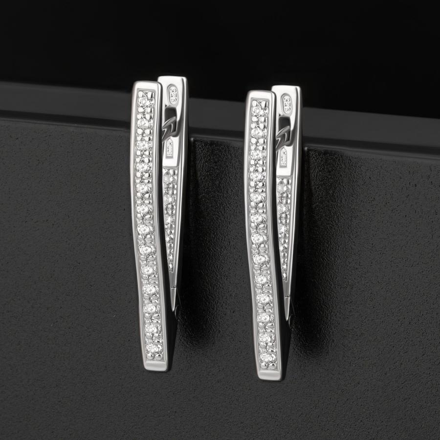 Серебряные серьги дорожки 925 пробы с фианитами на английском замке, женские классические