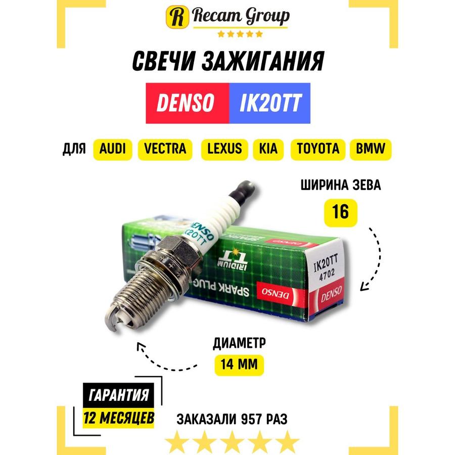 Иридиевая свеча зажигания Denso IK20TT 4702 для Audi, BMW, Chevrolet, Citroen, Ford, Honda, Hyundai, Renault