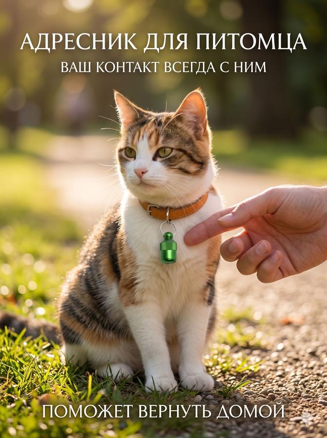 Адресник металлический зелёный для кошек и собак с местом под записку 1.1x2.3 см