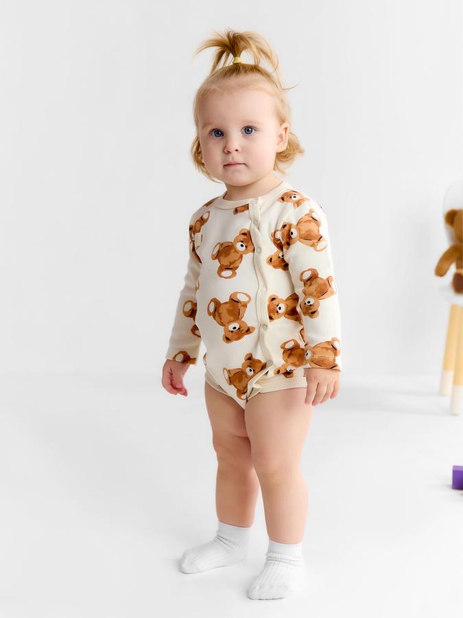 Боди с длинным рукавом Крошка Я Медвежата для детей 74-80 см, бежевый