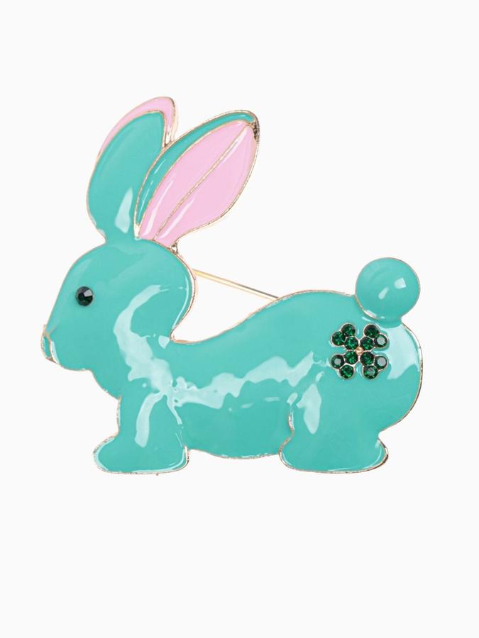Брошь бижутерия "Зайчонок" мятного цвета с золотым покрытием