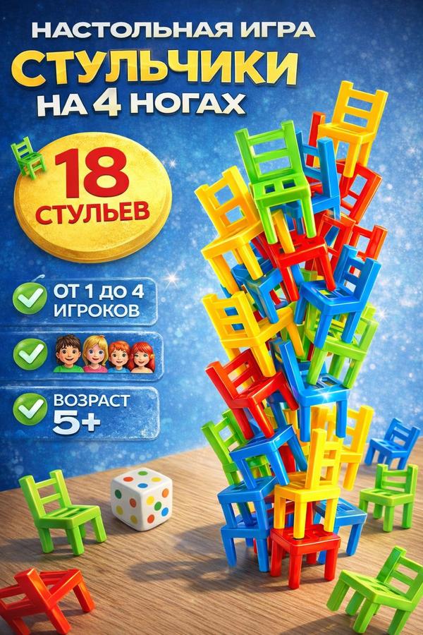 Настольная игра Башня Лас Играс с 18 стульями на 4 ногах для детей и компании