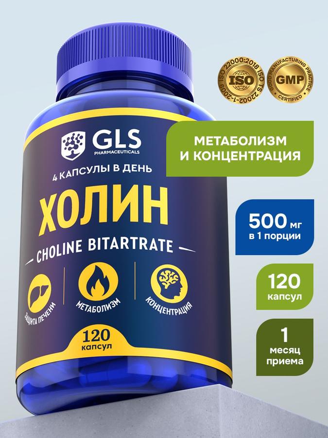 Холин Битартрат 500 мг капсулы, 120 шт. – витамин B4 для мозга и концентрации