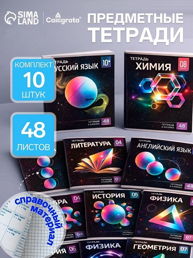 Набор из 10 предметных тетрадей 48 листов со справочным материалом