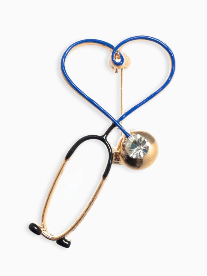 Женская брошка "Сердце с стетоскопом" из бижутерии