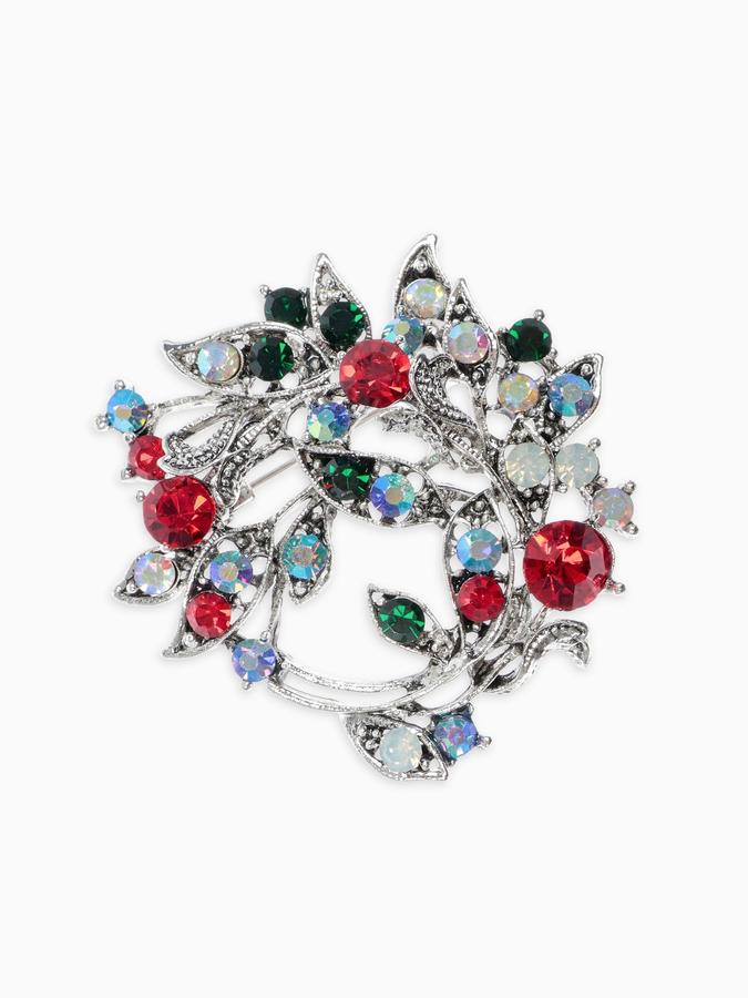 Женская брошь из чернёного серебра "Цветов букет" цветная венок