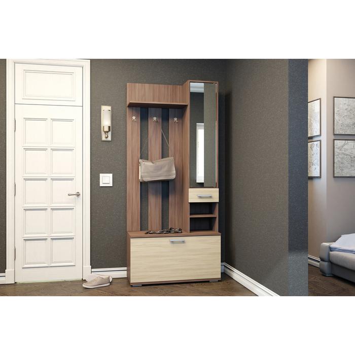 Прихожая Ника 910x354x2035 мм с зеркалом, Ясень шимо светлый/темный