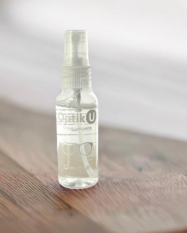 Спрей Optik U для очистки очков и линз прозрачный с микрофиброй в подарок
