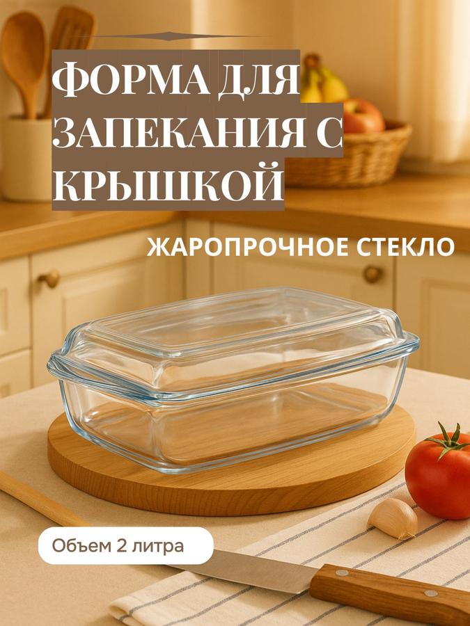 Форма для запекания из жаропрочного стекла 2 л с крышкой
