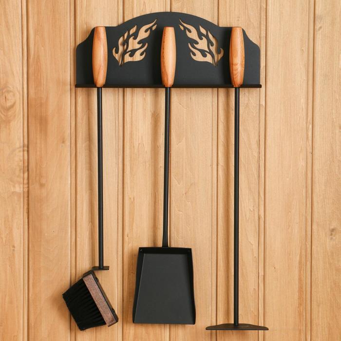 Настенный каминный набор GRATAR КН 0-2, 3 предмета (щетка, кочерга, совок), черный
