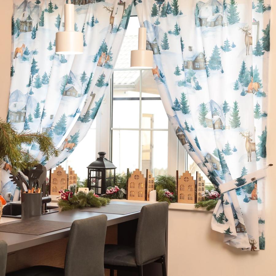 Комплект кухонных штор из габардина 2 шт 145x180 см белого цвета с подхватами