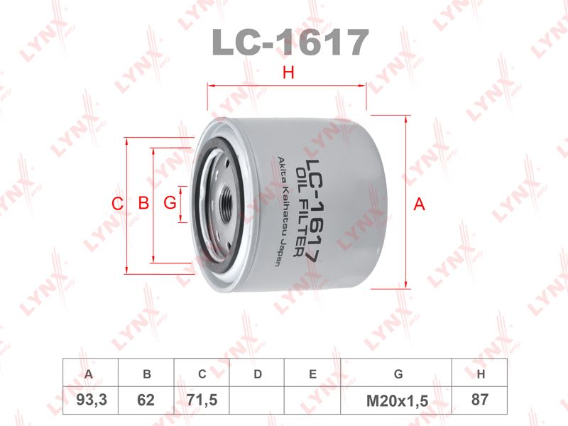 Фильтр масляный LYNXauto LC-1617