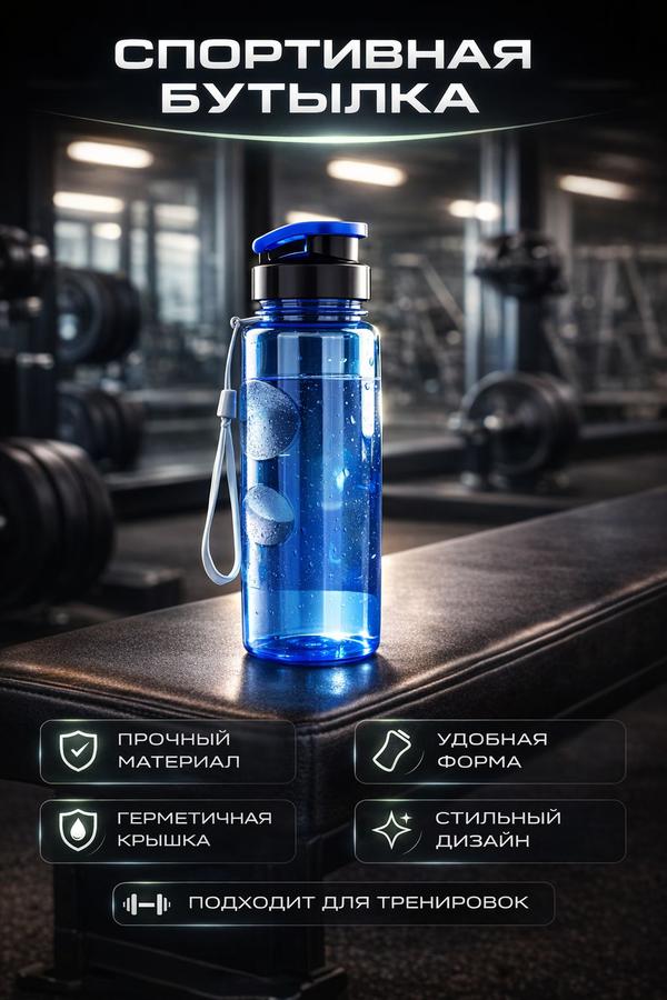 Спортивная бутылка для воды 650 мл синяя