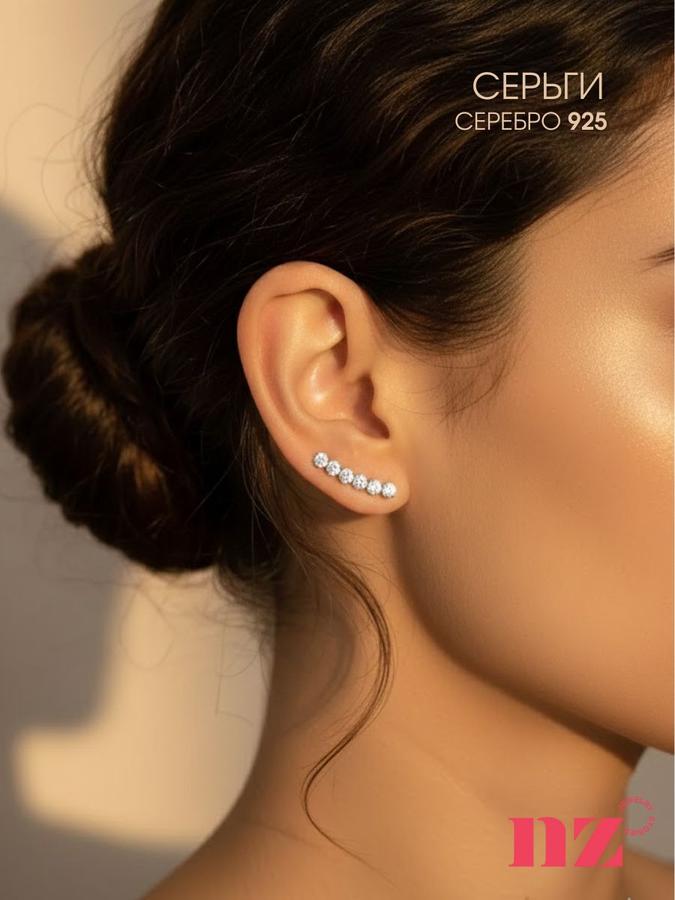 Серьги-клаймберы из серебра 925 пробы с фианитами