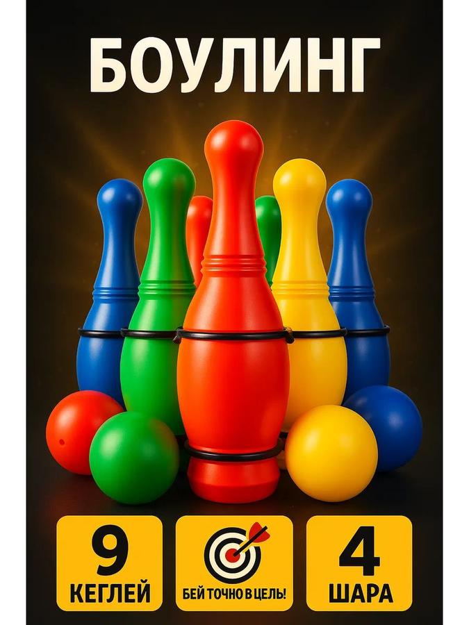 Детский боулинг IQ-ZABIAKA, 9 кеглей и 4 шара – набор для игр детям