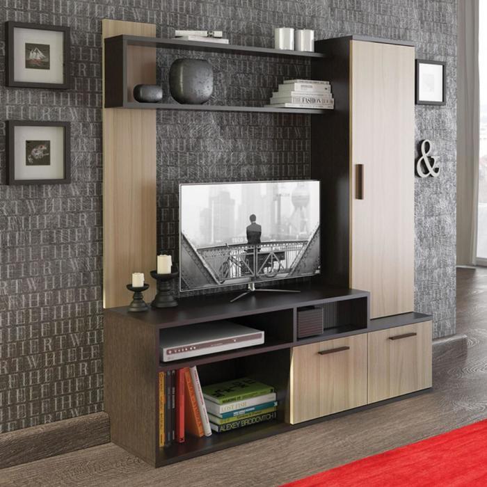Стенка для гостиной Лира с тумбой под ТВ, 1400х1564х374 мм, Венге/Дуб молочный