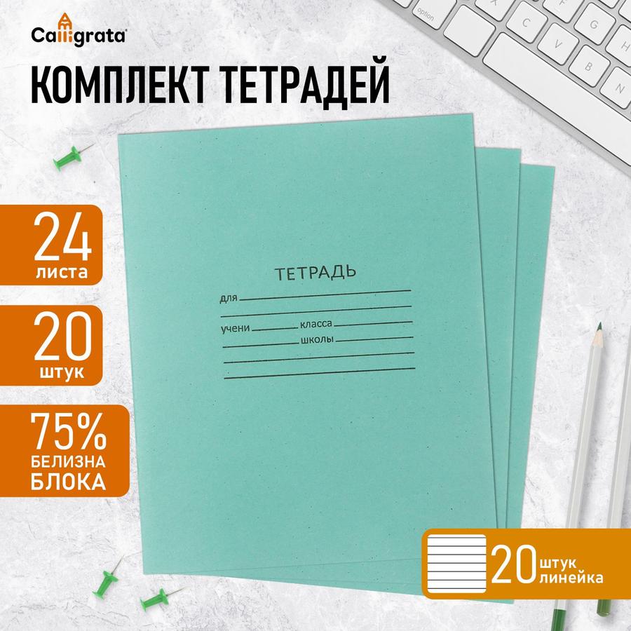 Комплект 20 тетрадей в линейку 12 листов с серыми листами