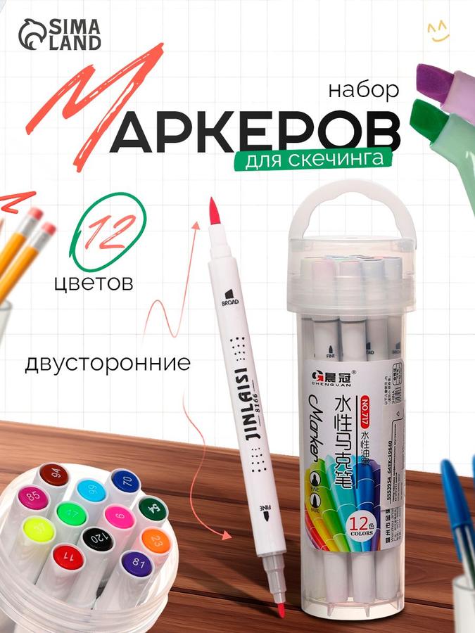 Набор спиртовых двусторонних маркеров для скетчинга и иллюстраций, 12 цветов