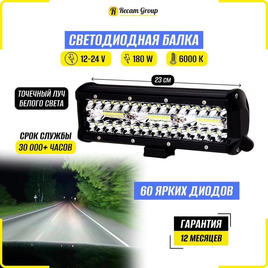 Светодиодная противотуманная фара 23 см 180 Вт для авто, внедорожников и квадроциклов 12В-24В